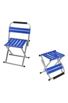 Silla Y Taburete Plegable Respaldo Acero Inox Camping Pesca Azul