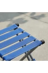 Silla Y Taburete Plegable Respaldo Acero Inox Camping Pesca Azul