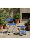 Silla Y Taburete Plegable Respaldo Acero Inox Camping Pesca Azul
