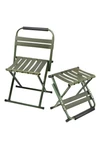 Silla Y Taburete Plegable Respaldo Acero Inox Camping Pesca Verde Musgo