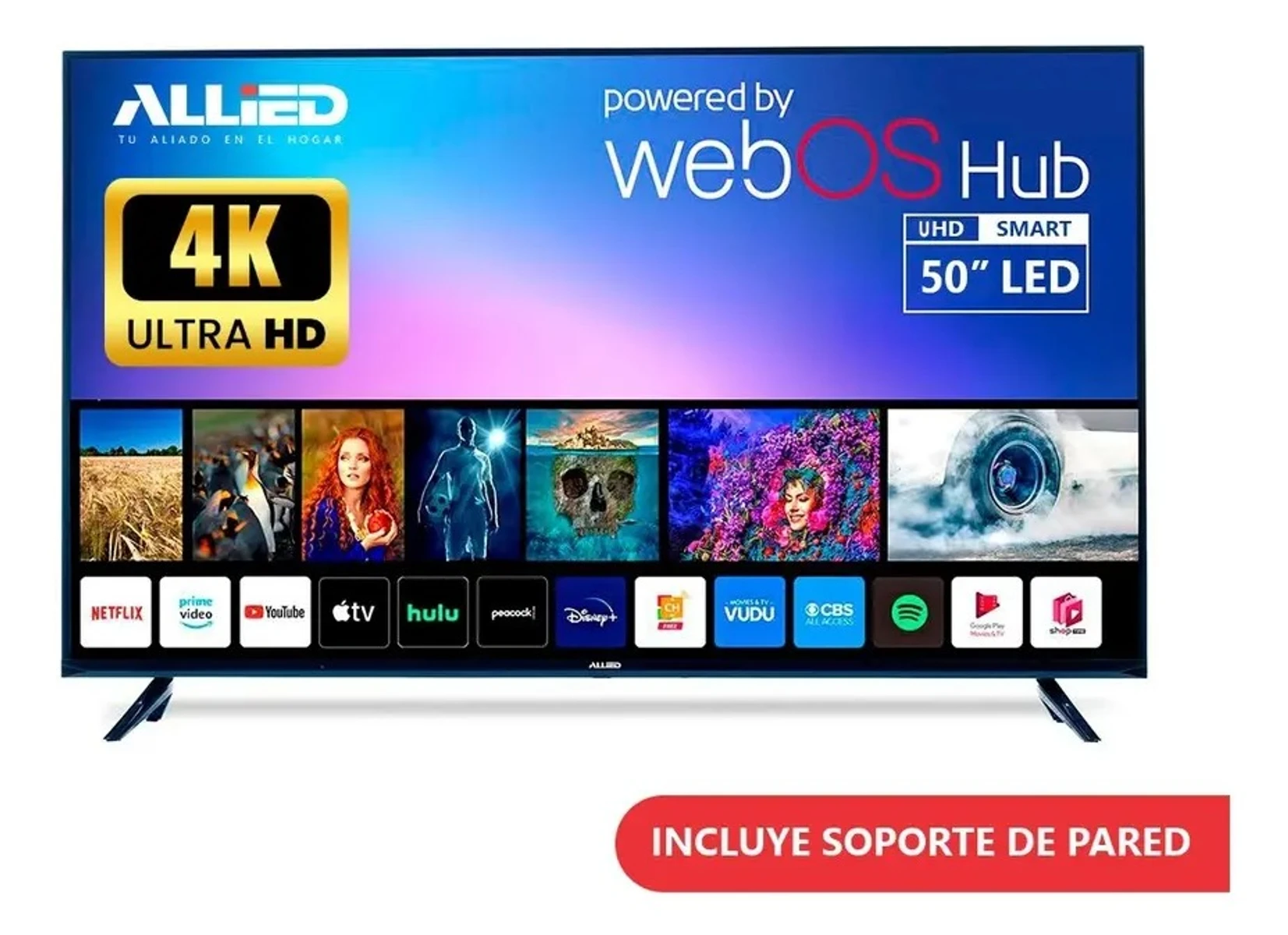 Smart Tv Allied 50' Led 4k Uhd Ultra Hd Con Soporte Pared 