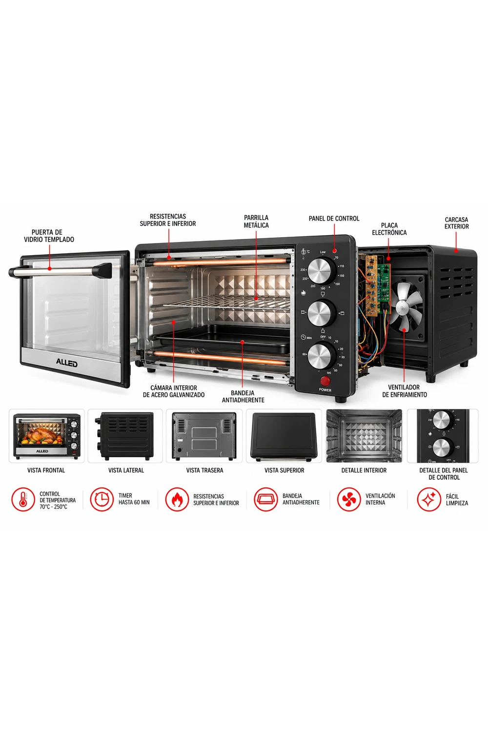 Horno Eléctrico De Mesa Allied 25 Litros 1500 W Horno Eléctrico De Mesa Allied 25 Litros 1500 W