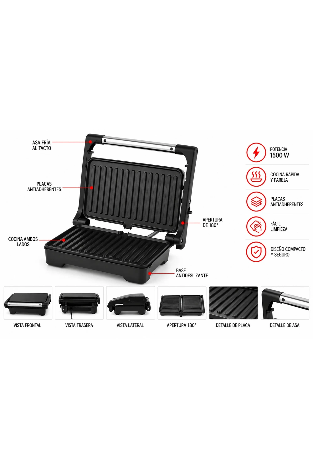 Sandwichera 2 Placas Doble Grill Eléctrica Allied 1500w Sandwichera 2 Placas Doble Grill Eléctrica Allied 1500w