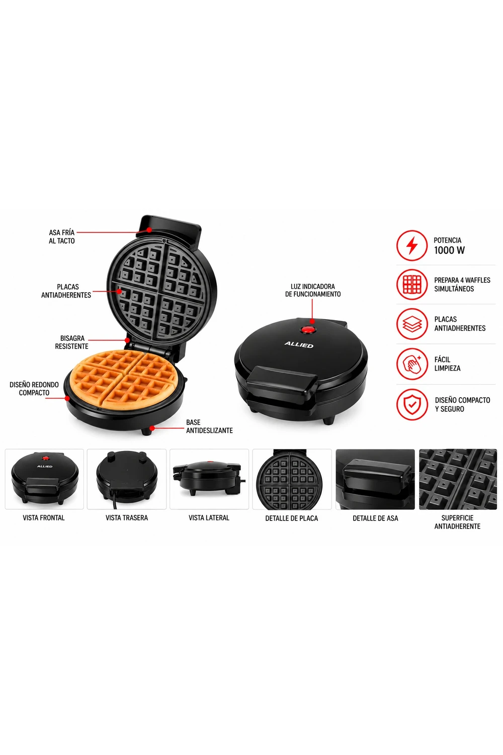Waflera Eléctrica Boma Wafle 4 Porciones Antiadherente Negro Waflera Eléctrica Boma Wafle 4 Porciones Antiadherente Negro