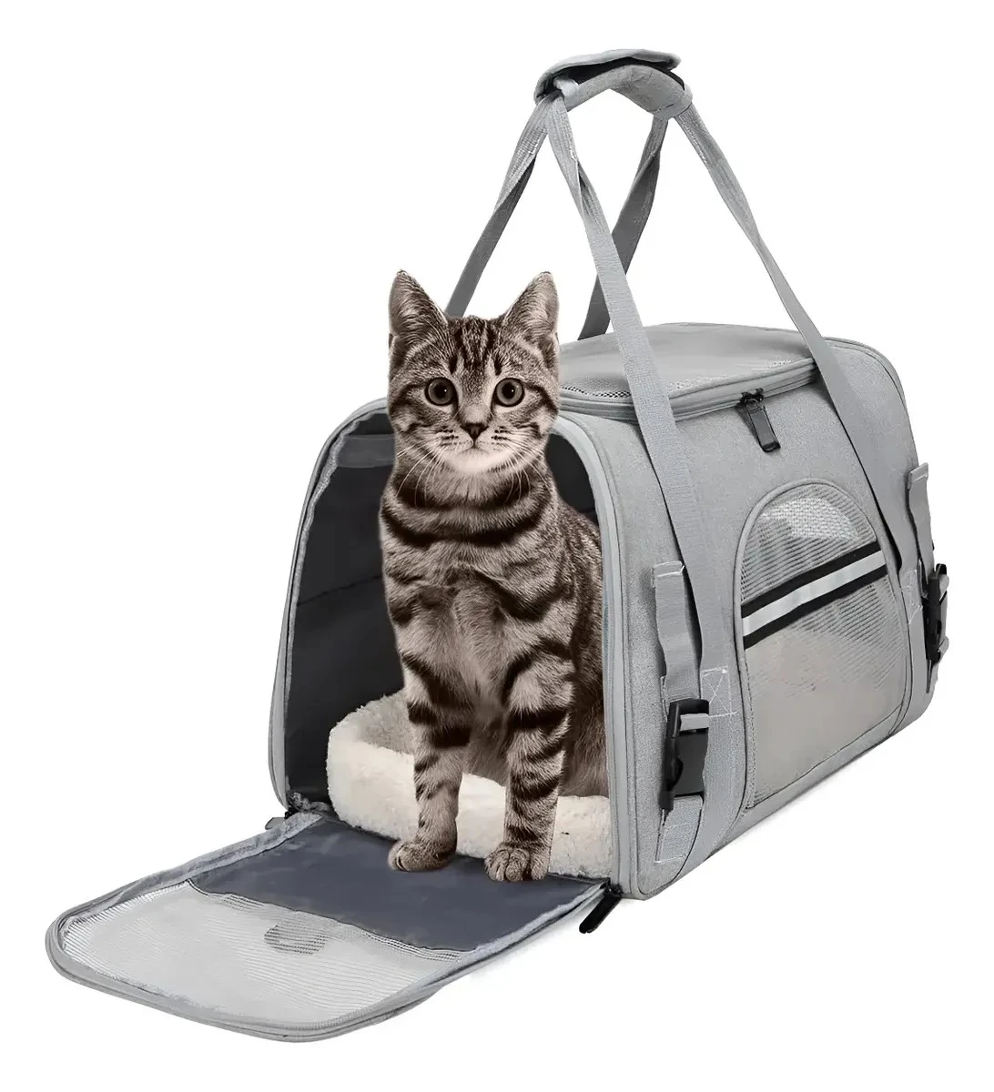 Bolso Transportador Gato Perro Comodo Con Correa Y Visor 