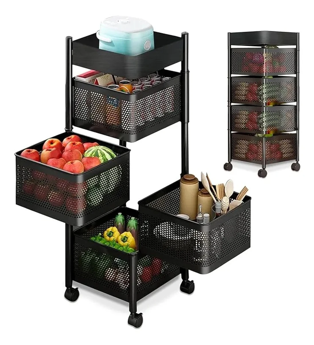 Carrito Organizador Metálico Multiuso Con Ruedas 4 Canastos 