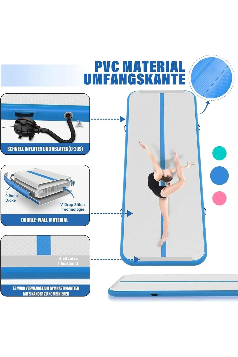 Colchoneta Inflable Gimnasia Artística 3x1 Inflador Electric Colchoneta Inflable Gimnasia Artística 3x1 Inflador Electric