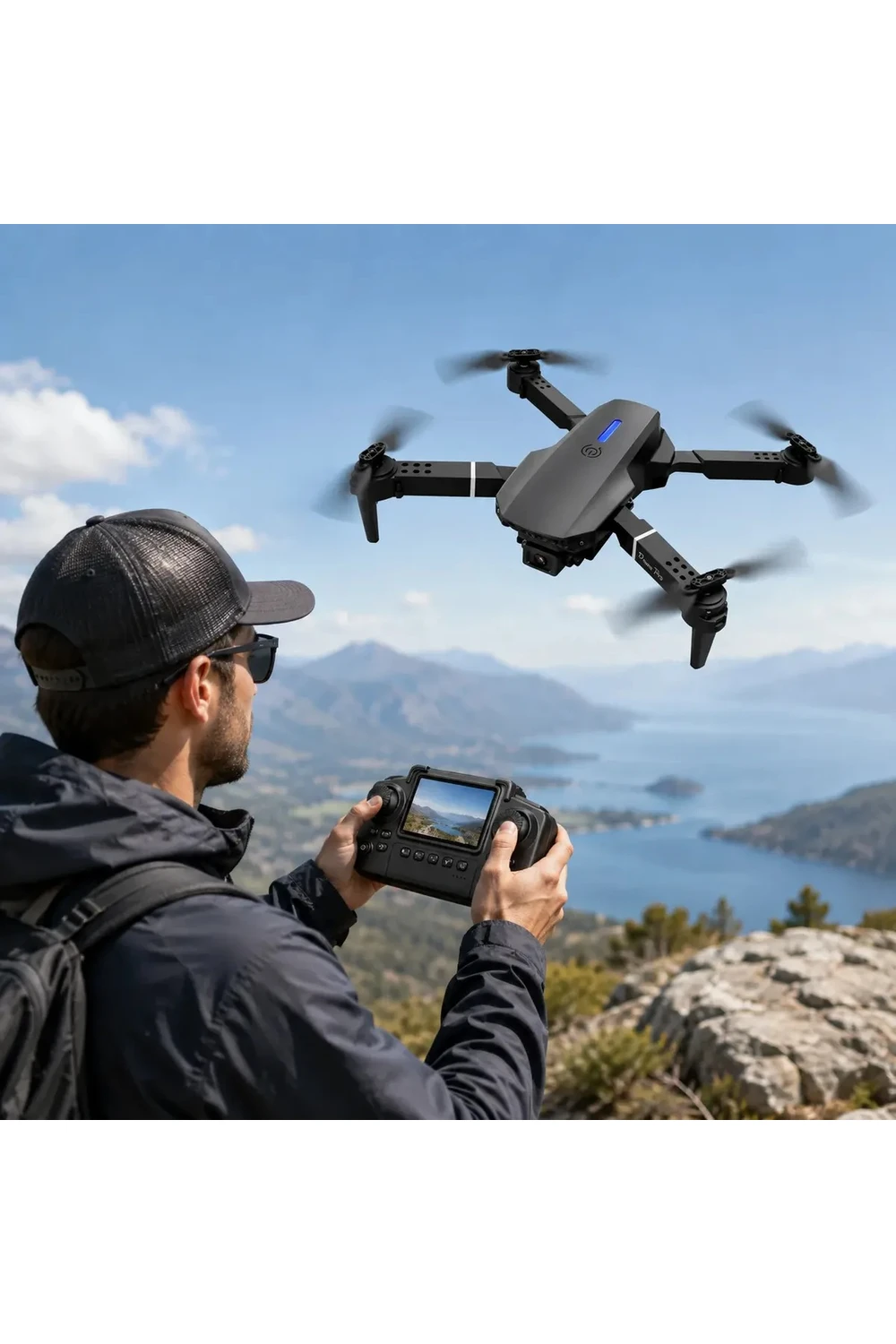 Drone E88 Pro 1080p Cámara Hd Profesional Plegable Rotación 360 Gris