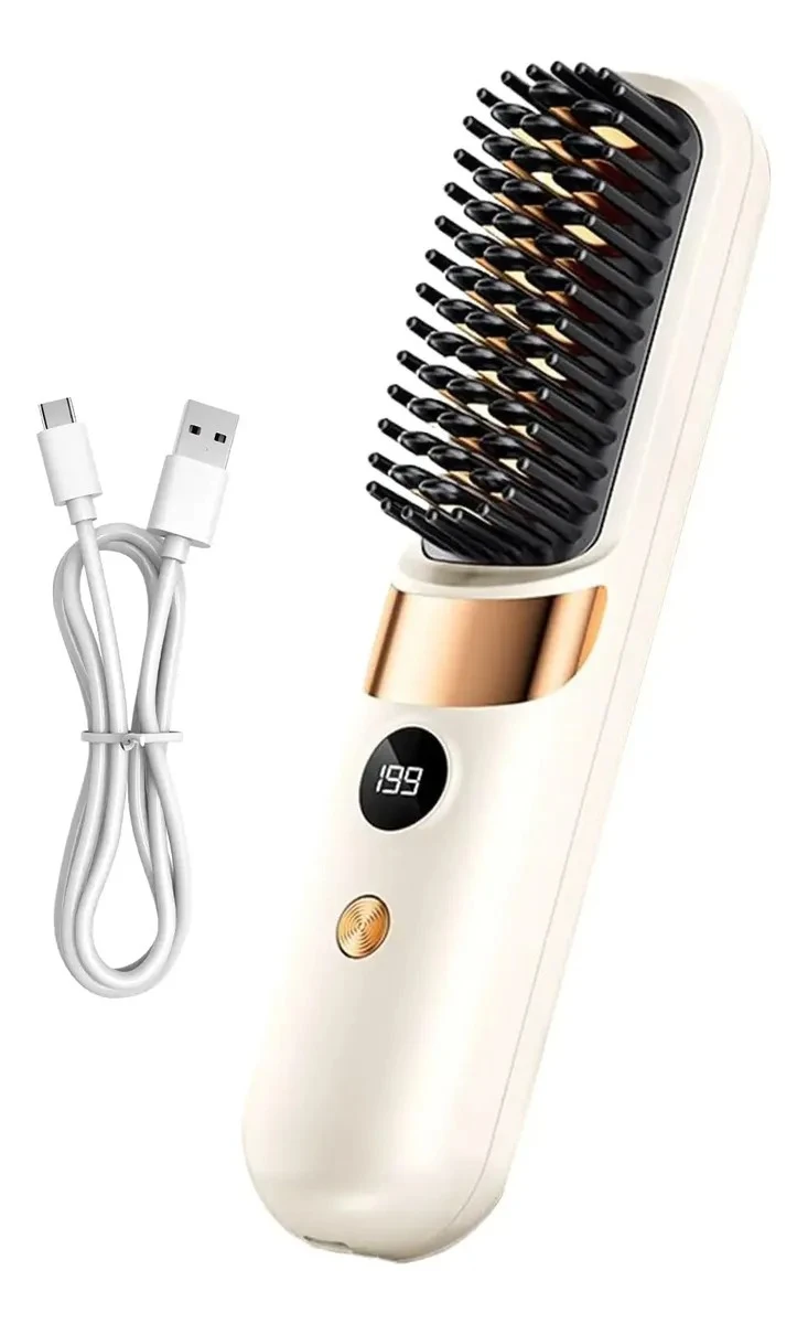 Peine Planchita Alisador Pelo Recargable Portatil 200°c 35w - Beige 