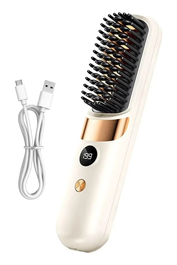 Peine Planchita Alisador Pelo Recargable Portatil 200°c 35w Beige