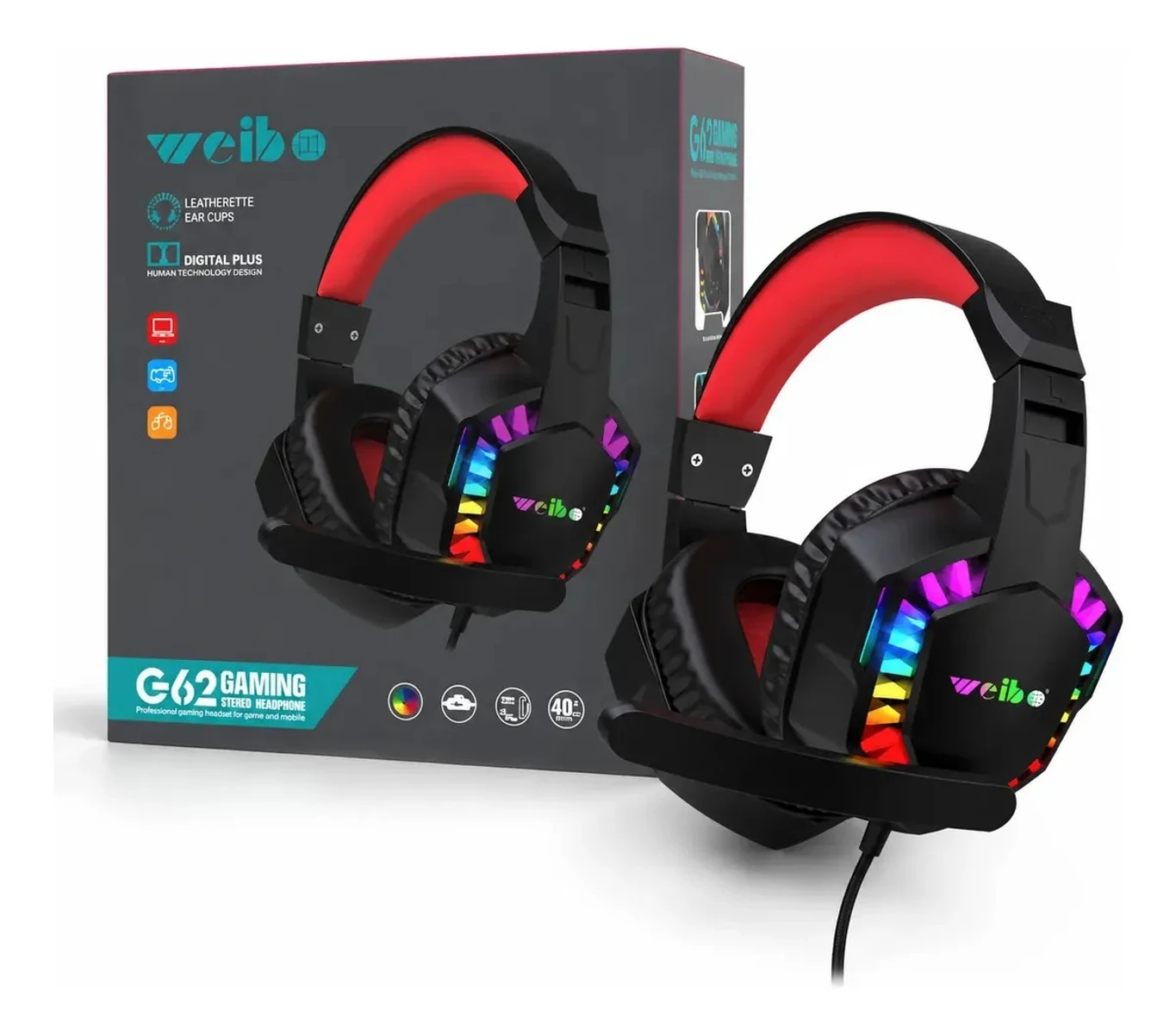 Auriculares Gamer Weibo G62 Led Rgb Over-ear 1 Par Pc Pro 