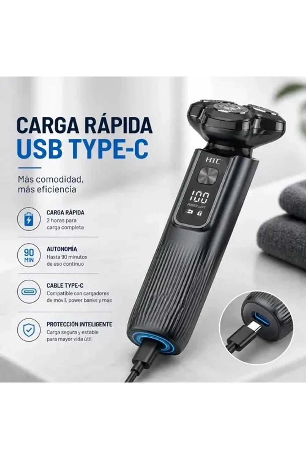 Maquina De Afeitar Htc Barba Afeitadora Recargable Acer Inox Maquina De Afeitar Htc Barba Afeitadora Recargable Acer Inox