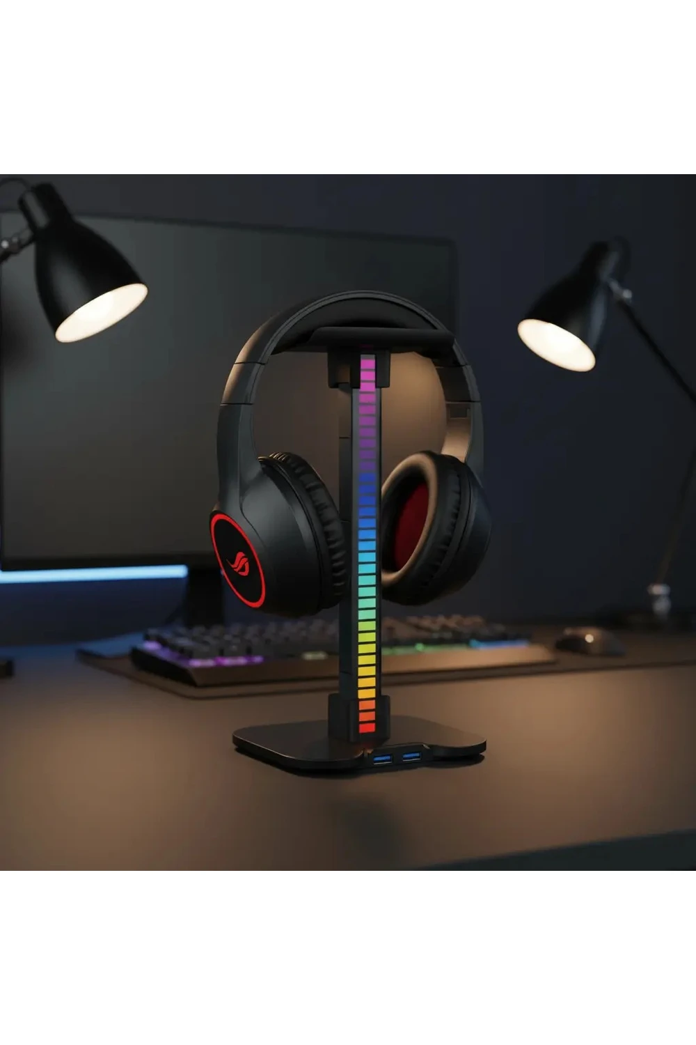 Soporte Para Auriculares Gamer Rgb Con 2 Puertos Usb Y Base Soporte Para Auriculares Gamer Rgb Con 2 Puertos Usb Y Base
