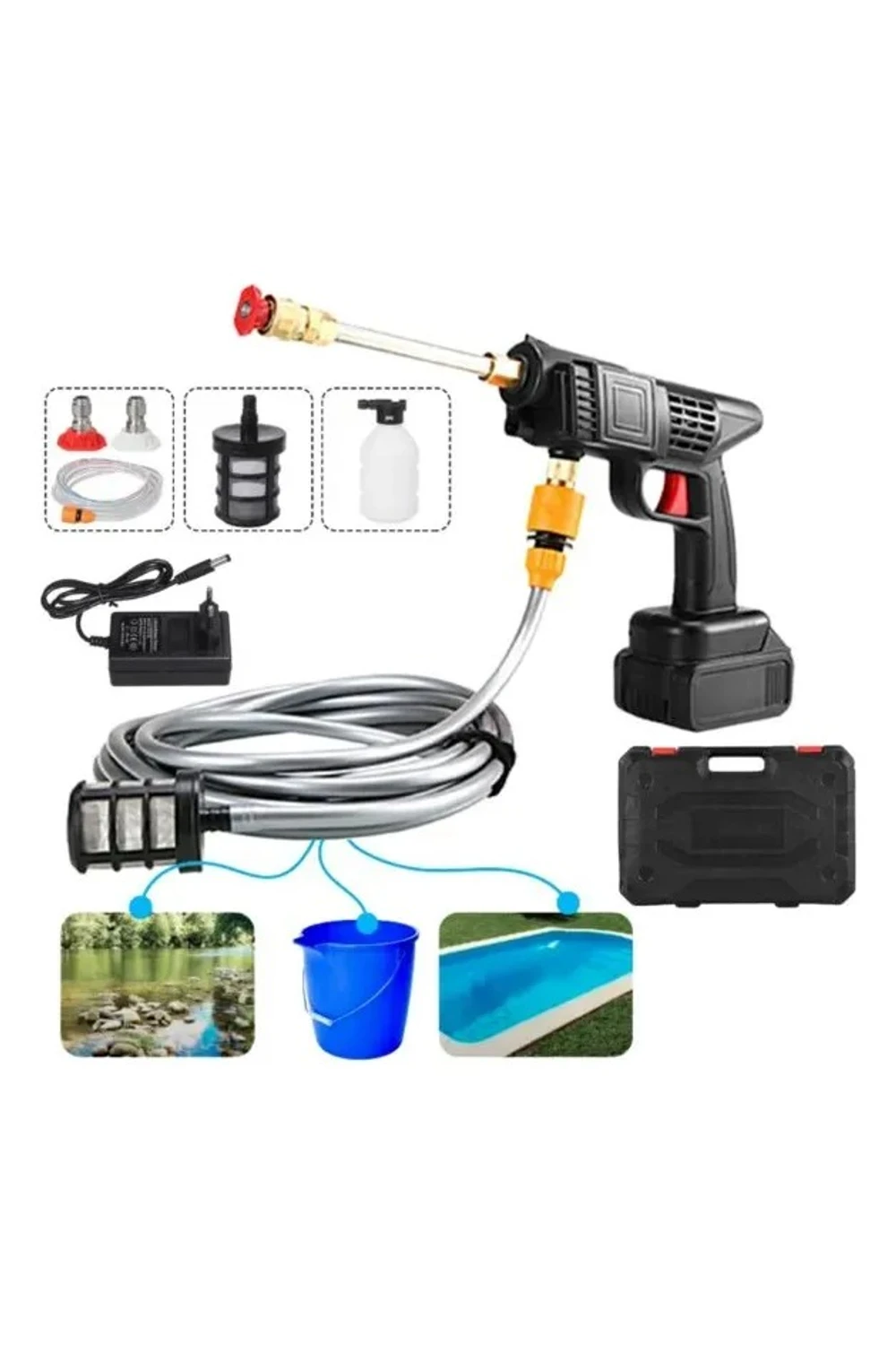Hidrolavadora Portátil A Batería Con Espumador 21v Y Maleta Hidrolavadora Portátil A Batería Con Espumador 21v Y Maleta