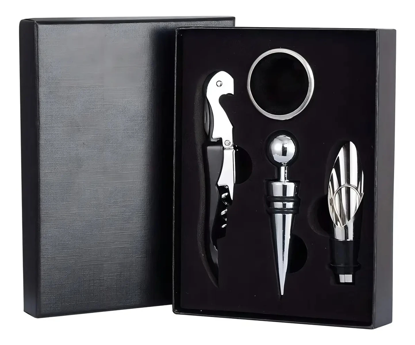 Set de Vino Tonglin HJTZ-006-4h 4 Piezas con Estuche Sacacorchos Aireador Tapón 