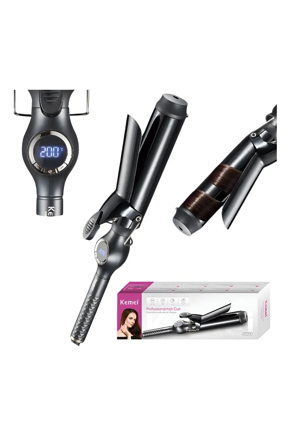 Rizador Buclera Profesional Kemei KM-2828 Cerámica 40mm Negro Rizador Buclera Profesional Kemei KM-2828 Cerámica 40mm Negro