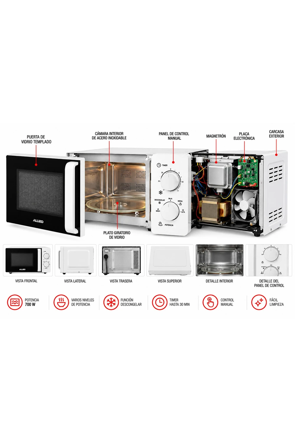 Microondas Allied 20l 700w Blanco Compacto Con 6 Niveles Potencia Microondas Allied 20l 700w Blanco Compacto Con 6 Niveles Potencia