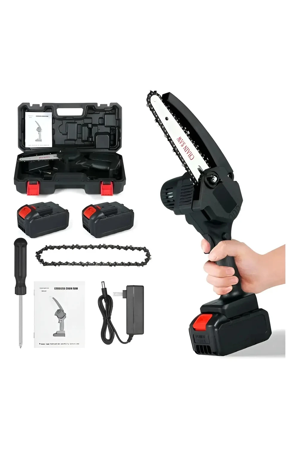 Mini Sierra A Batería Podadora 2 Baterías 21 V + 2 Cadenas Mini Sierra A Batería Podadora 2 Baterías 21 V + 2 Cadenas