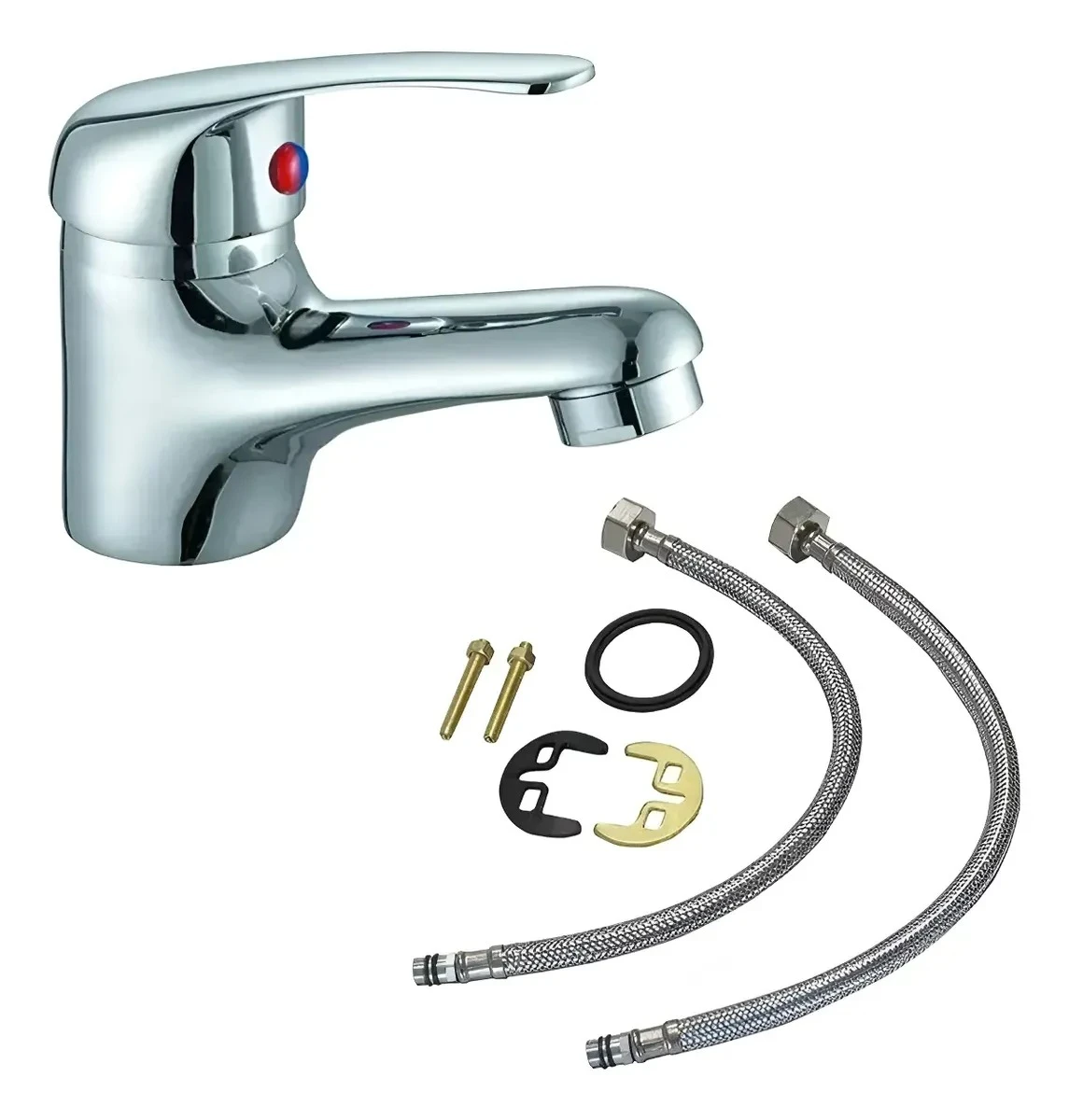 Canilla Monocomando Pileta Grifo Baño Lavatorio Cromado Kit 