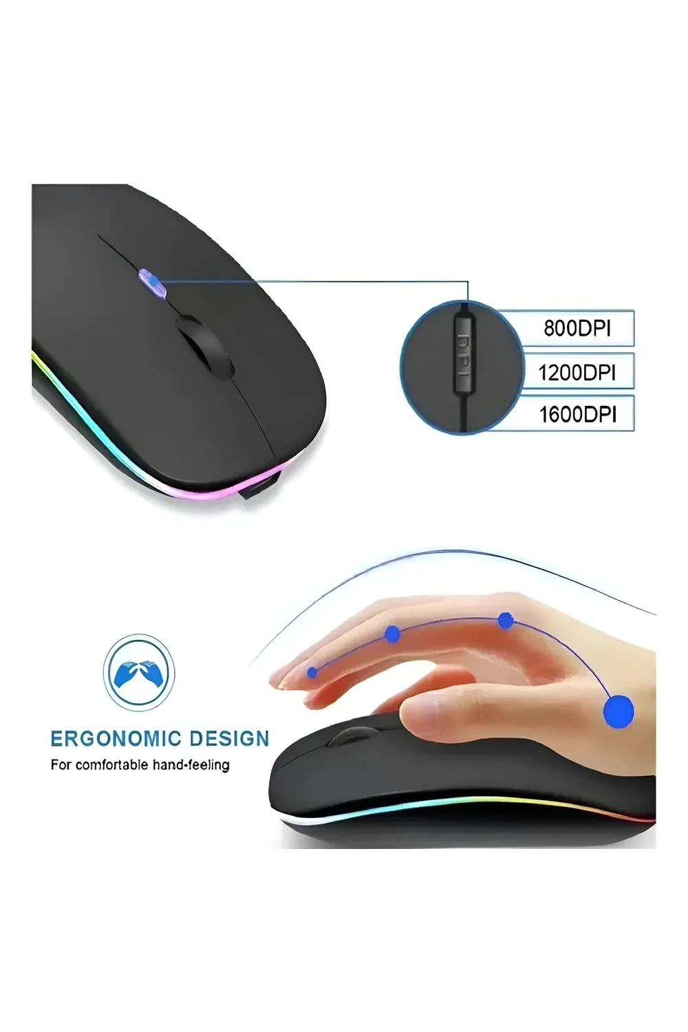 Mouse Inalámbrico Recargable Bluetooth Led Rgb Pc Tablet GRIS OSCURO
