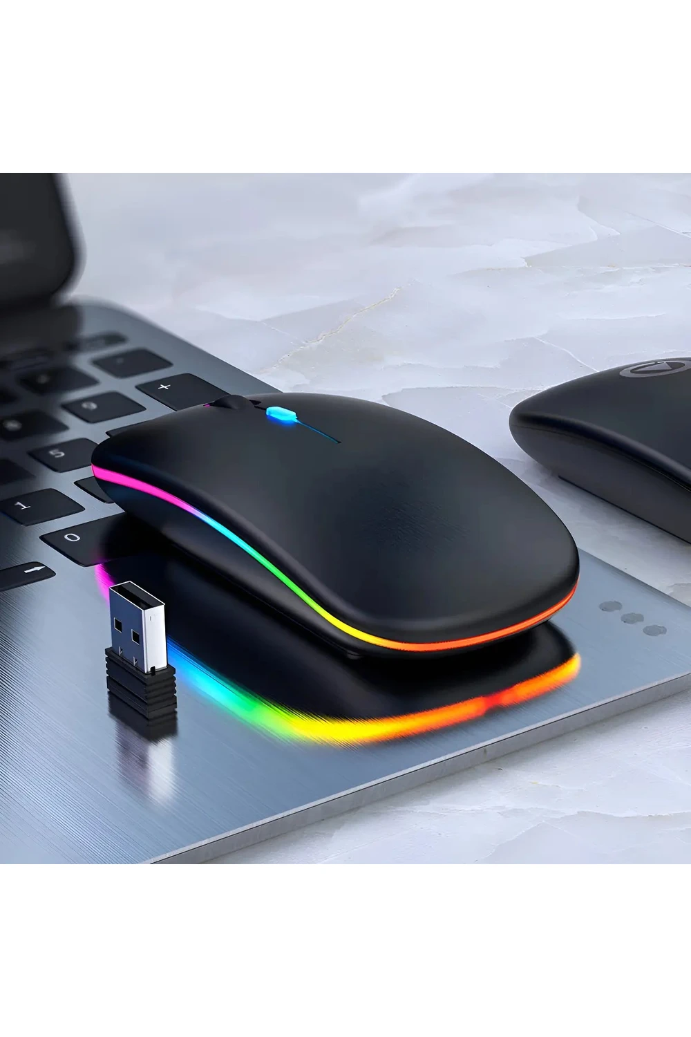 Mouse Inalámbrico Recargable Bluetooth Led Rgb Pc Tablet NEGRO