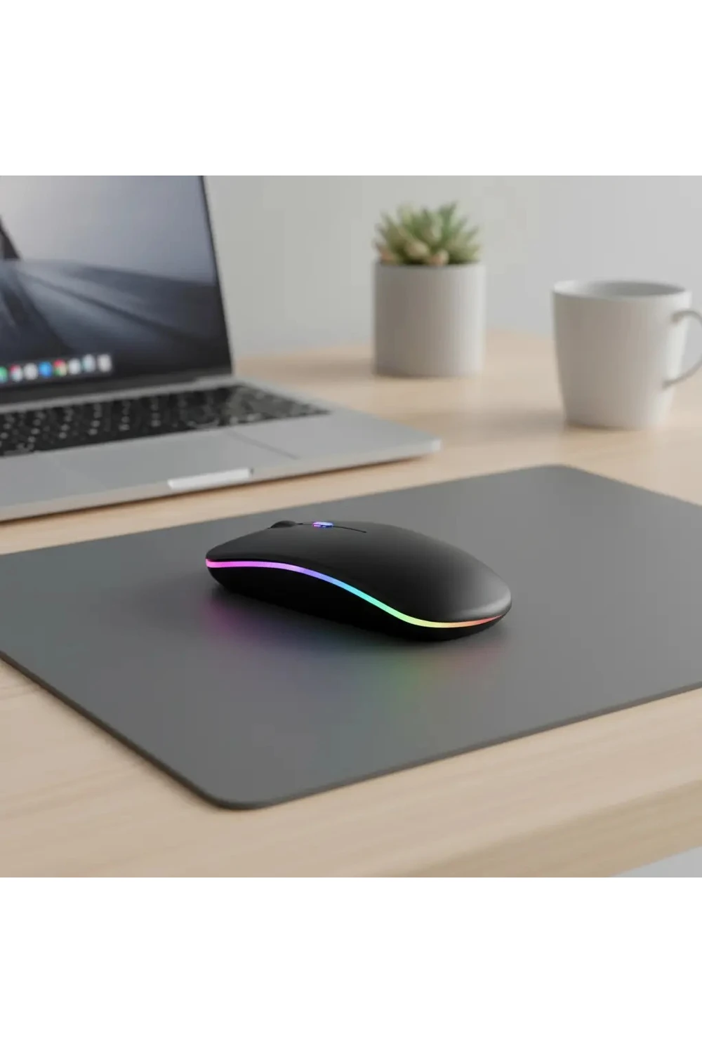 Mouse Inalámbrico Recargable Bluetooth Led Rgb Pc Tablet NEGRO