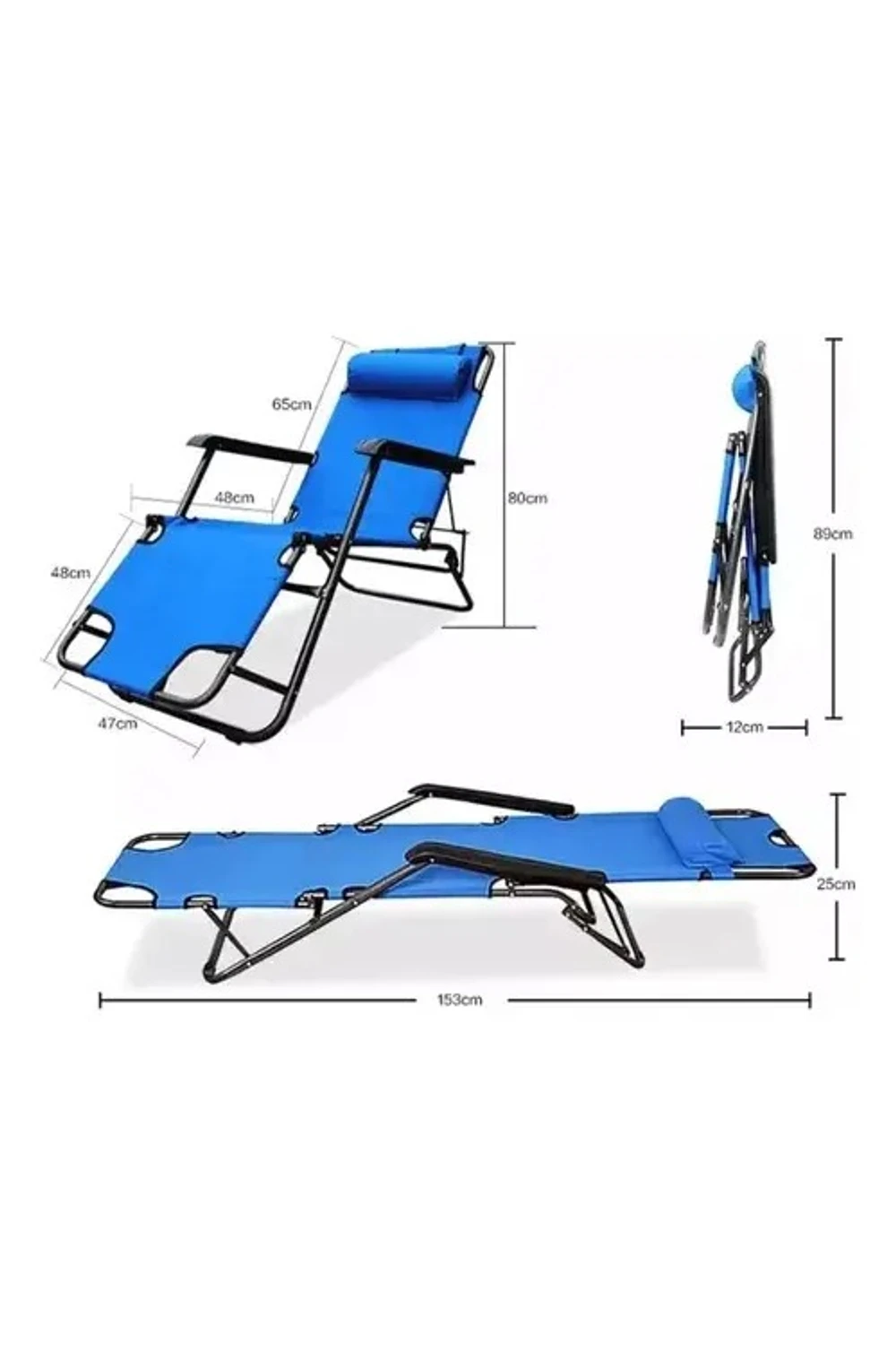 Silla Reposera Plegable Reforzada Playa Camping Piscina AZUL CLARO