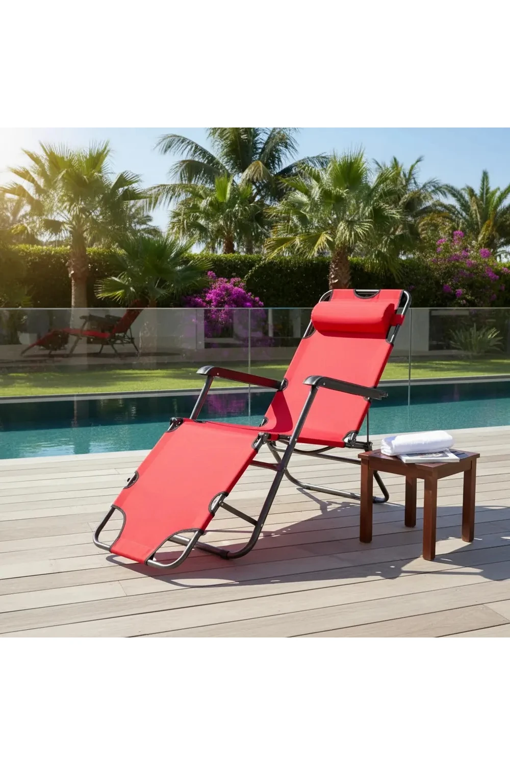 Silla Reposera Plegable Reforzada Playa Camping Piscina ROJA