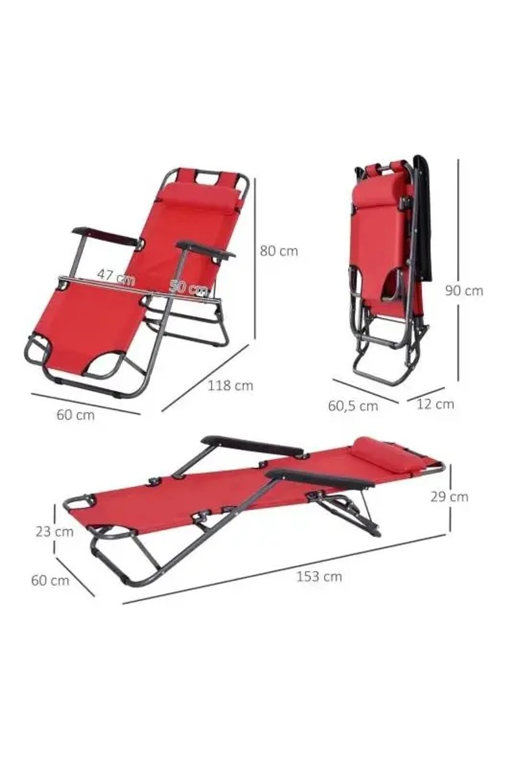 Silla Reposera Plegable Reforzada Playa Camping Piscina ROJA