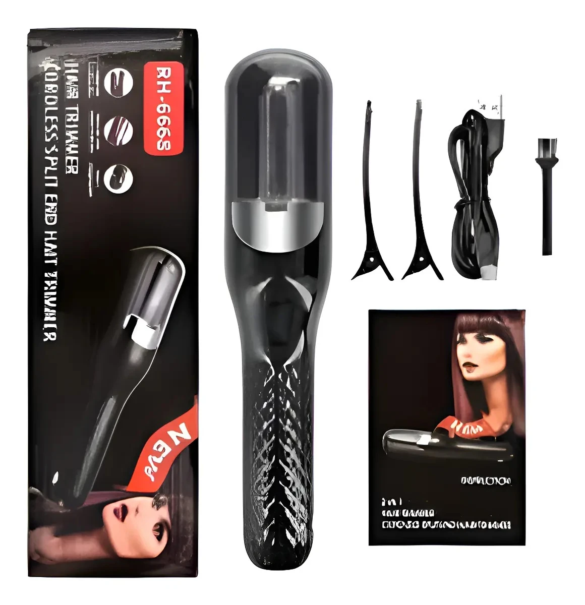 Maquina Corta Puntas Dañadas Pelo Bateria Recargable Premium - NEGRA 