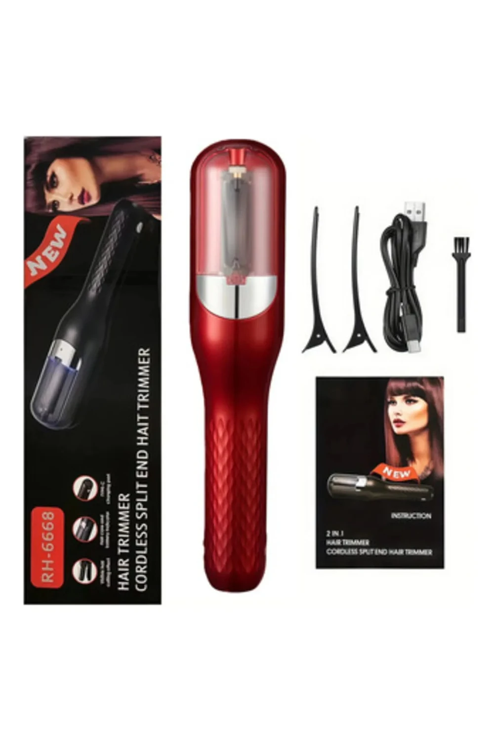 Maquina Corta Puntas Dañadas Pelo Bateria Recargable Premium ROJA