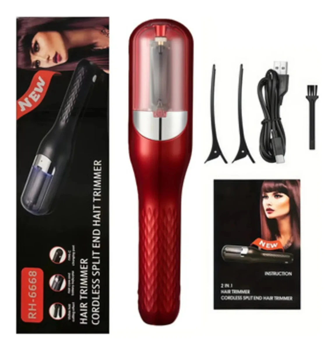 Maquina Corta Puntas Dañadas Pelo Bateria Recargable Premium - ROJA 