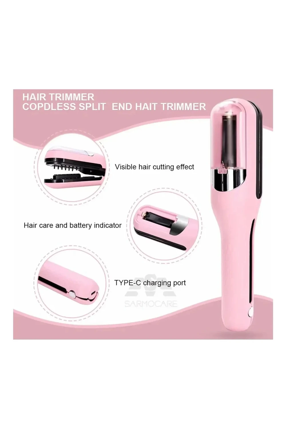 Maquina Corta Puntas Dañadas Pelo Bateria Recargable Premium ROSA