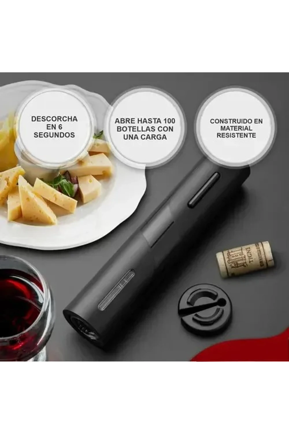 Destapador De Vino Sacacorchos Eléctrico Portátil Kit 5 Piezas En Caja Destapador De Vino Sacacorchos Eléctrico Portátil Kit 5 Piezas En Caja