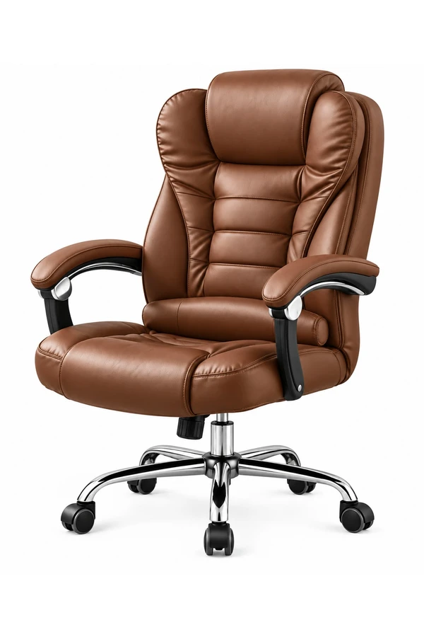 Silla De Oficina Ejecutiva Escritorio Ruedas Eco Cuero 360° MARRÓN