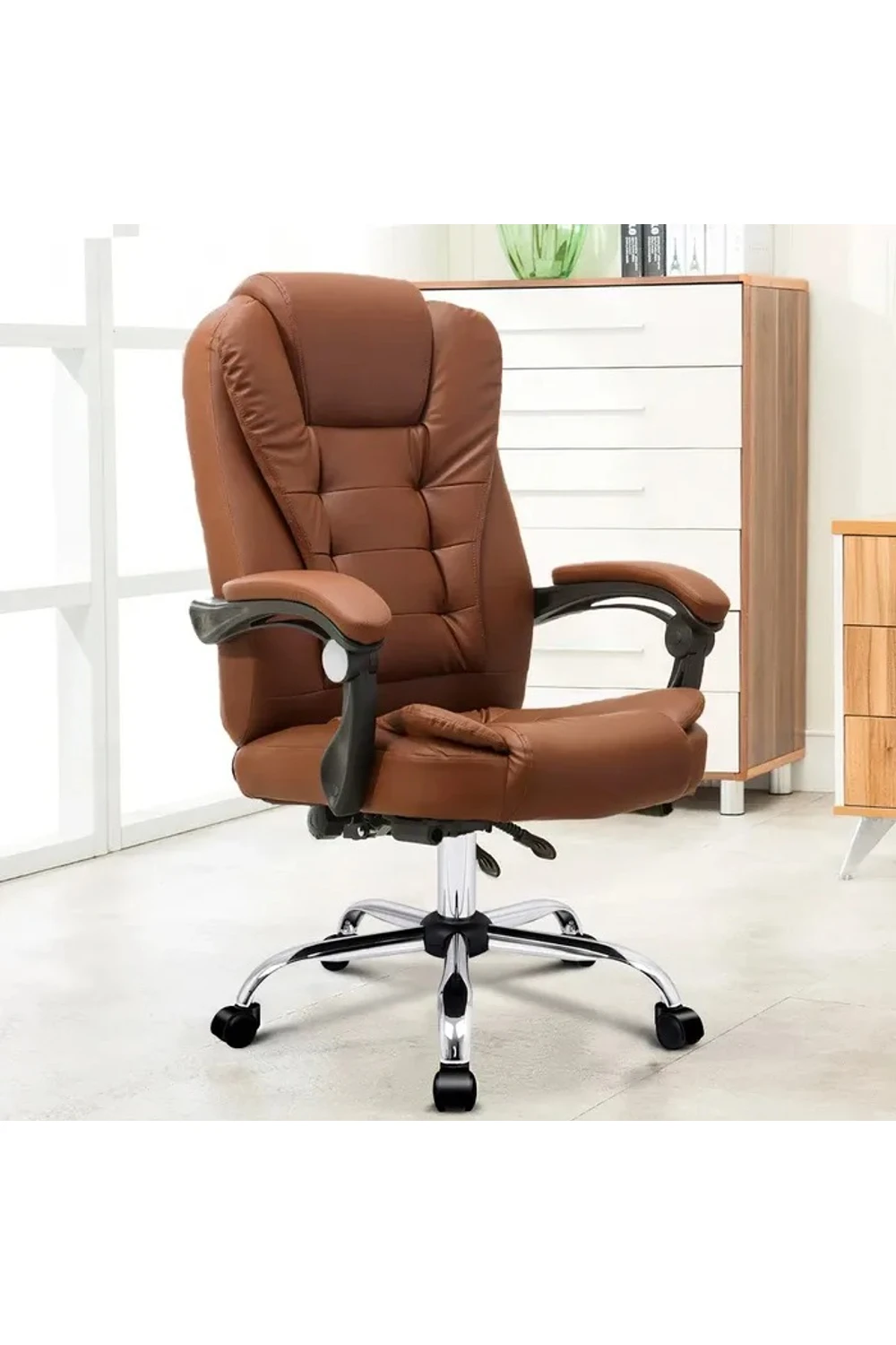 Silla De Oficina Ejecutiva Escritorio Ruedas Eco Cuero 360° MARRÓN