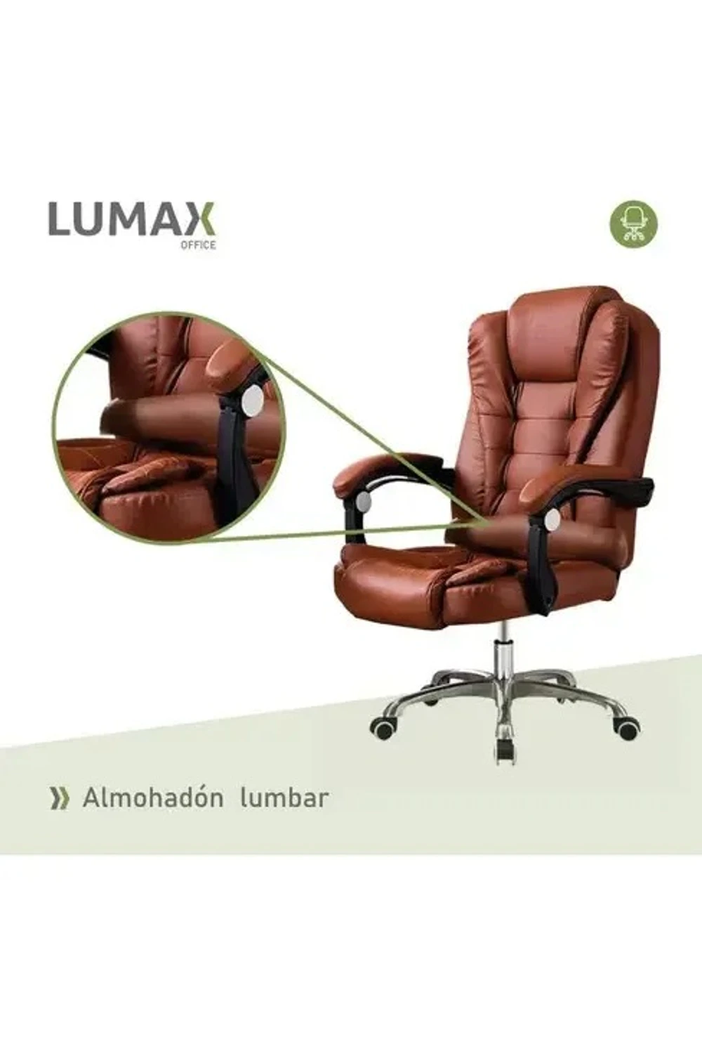 Silla De Oficina Ejecutiva Escritorio Ruedas Eco Cuero 360° MARRÓN