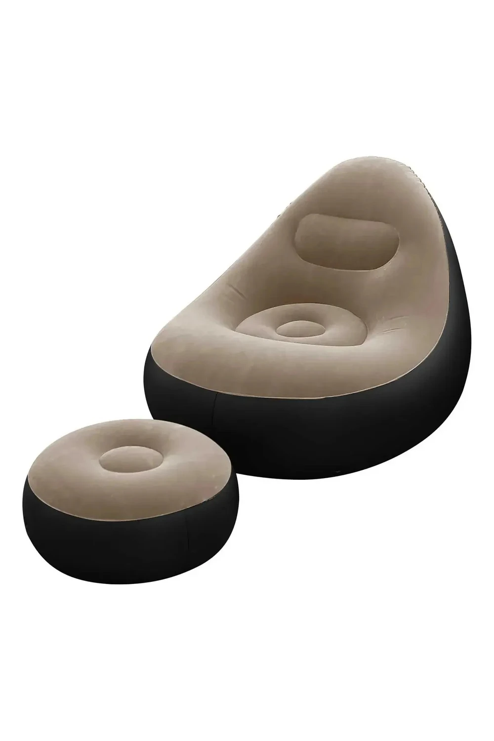 Sillon Inflable Sofa Tipo Puff + Apoya Pies Inflador Cómodo NEGRO-BEIGE