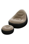 Sillon Inflable Sofa Tipo Puff + Apoya Pies Inflador Cómodo NEGRO-BEIGE