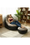 Sillon Inflable Sofa Tipo Puff + Apoya Pies Inflador Cómodo NEGRO-BEIGE