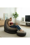 Sillon Inflable Sofa Tipo Puff + Apoya Pies Inflador Cómodo NEGRO-BEIGE