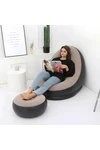 Sillon Inflable Sofa Tipo Puff + Apoya Pies Inflador Cómodo NEGRO-BEIGE