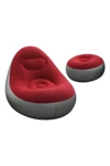 Sillon Inflable Sofa Tipo Puff + Apoya Pies Inflador Cómodo ROJO-GRIS