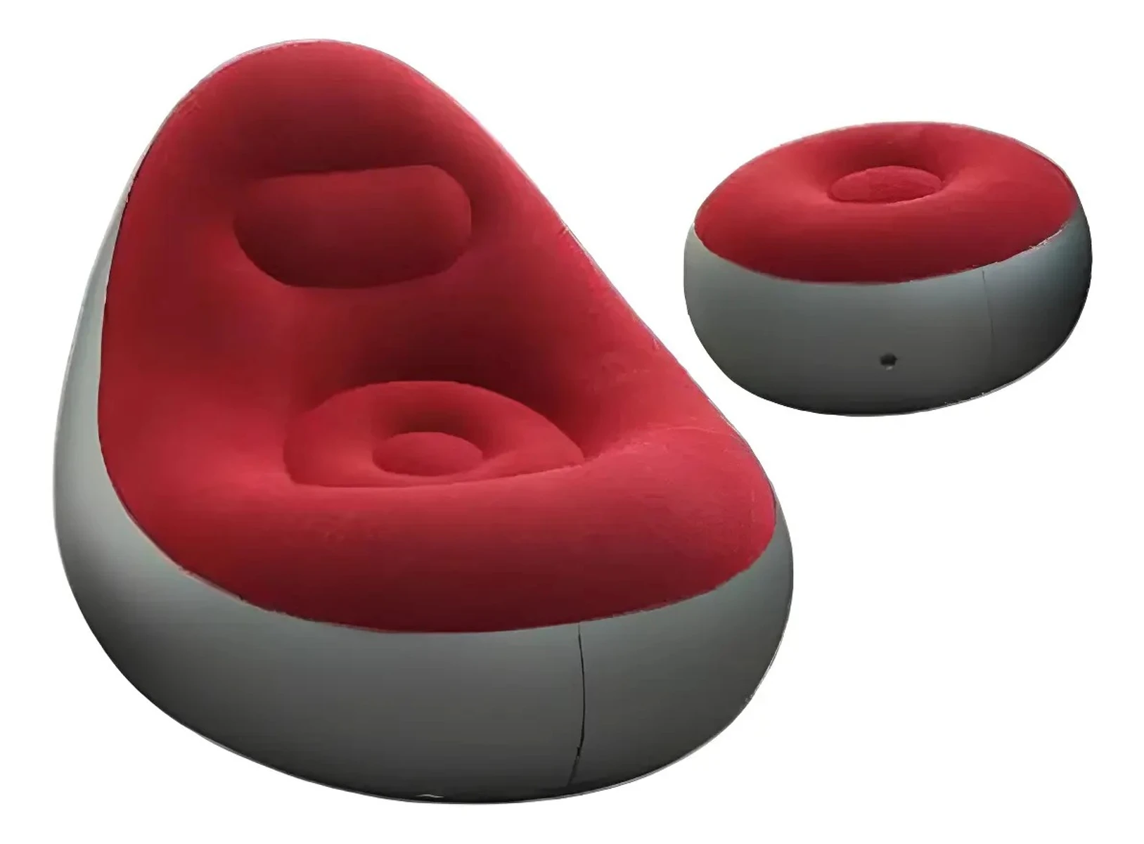 Sillon Inflable Sofa Tipo Puff + Apoya Pies Inflador Cómodo - ROJO-GRIS 