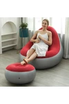 Sillon Inflable Sofa Tipo Puff + Apoya Pies Inflador Cómodo ROJO-GRIS