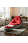 Sillon Inflable Sofa Tipo Puff + Apoya Pies Inflador Cómodo ROJO-GRIS