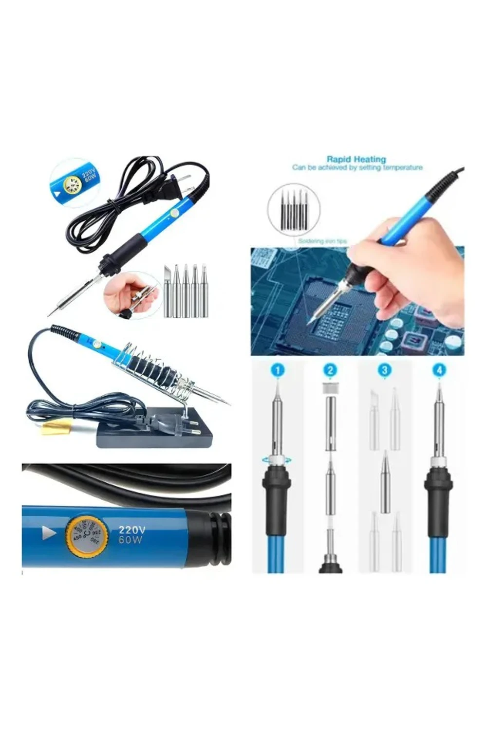 Kit Soldador De Estaño 60w Temperatura Ajustable Con Estuche Kit Soldador De Estaño 60w Temperatura Ajustable Con Estuche