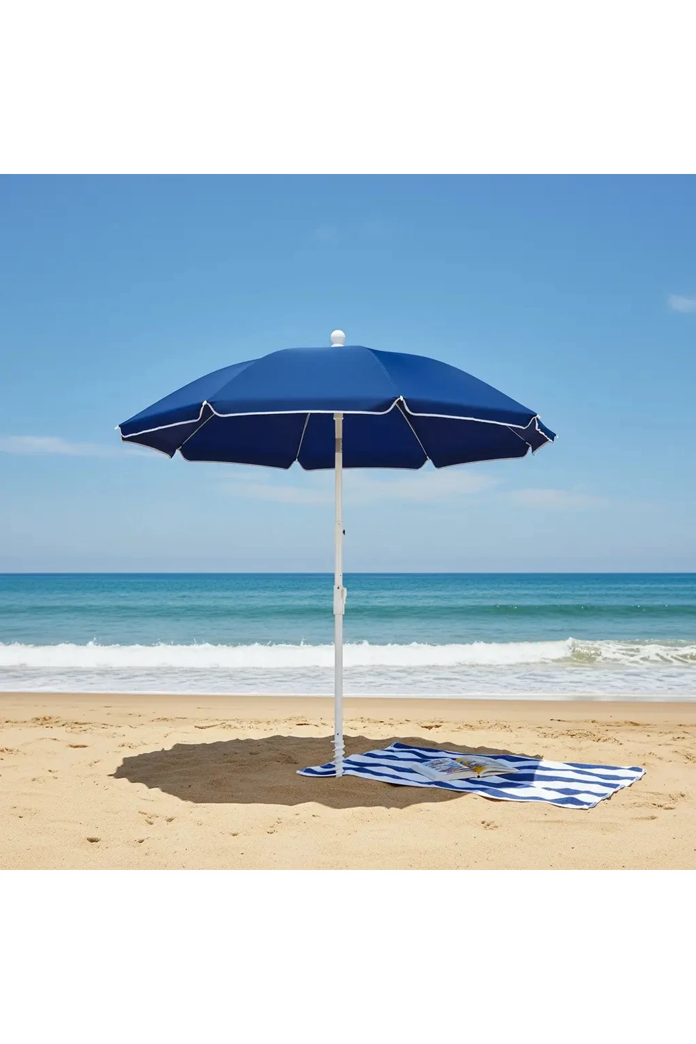 Sombrilla Playa Grande Reforzada 2mt + Tirabuzón Y Anclaje Azul