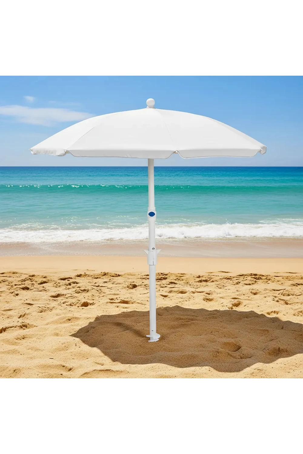Sombrilla Playa Grande Reforzada 2mt + Tirabuzón Y Anclaje Blanca
