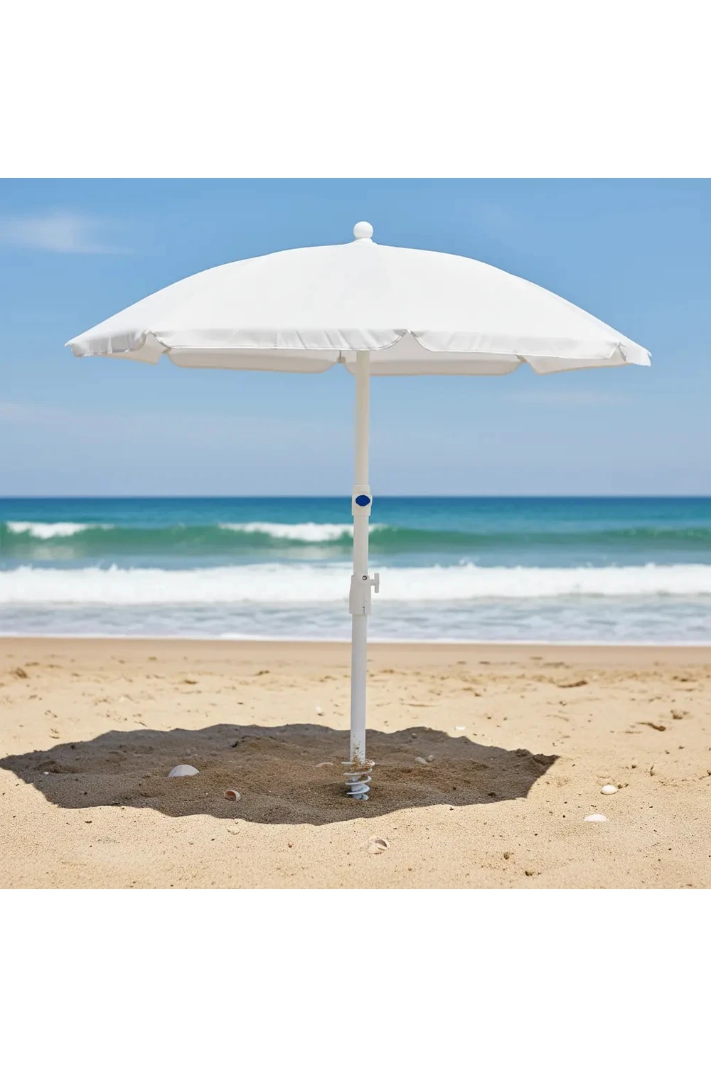 Sombrilla Playa Grande Reforzada 2mt + Tirabuzón Y Anclaje Blanca